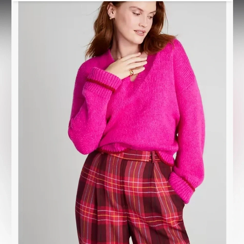 Kate Spade Tipped V Neck Sweater‎ color Pink Size XL NEW with TAGS!